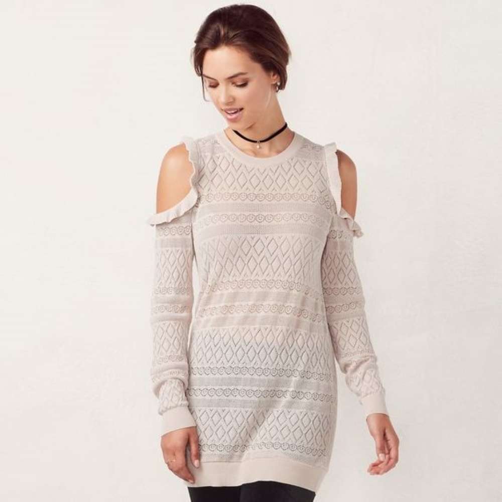 LC Lauren Conrad Pointelle Cold-Shoulder Sweater - Picture 8 of 8